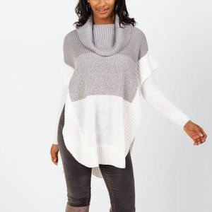Francesca's Knitted Long Sleeve Pullover, Women's Size L - Ombre Grey/White